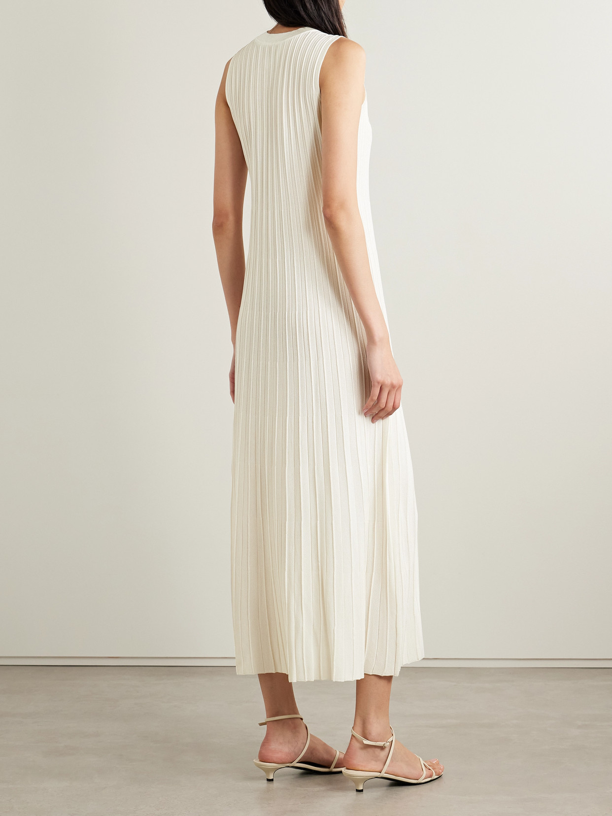 Veronica De Piante Zeta Ribbed-knit Silk Midi Dress In White