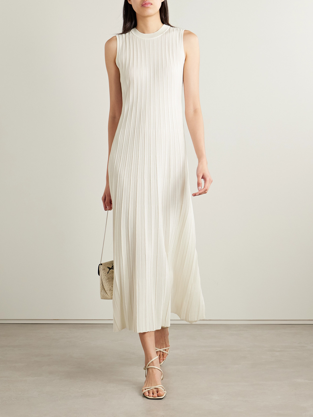 Veronica De Piante Zeta Ribbed-knit Silk Midi Dress In White