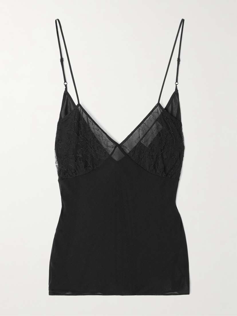 Veronica de Piante Martina Chantilly Lace-trimmed Wool-voile Camisole
