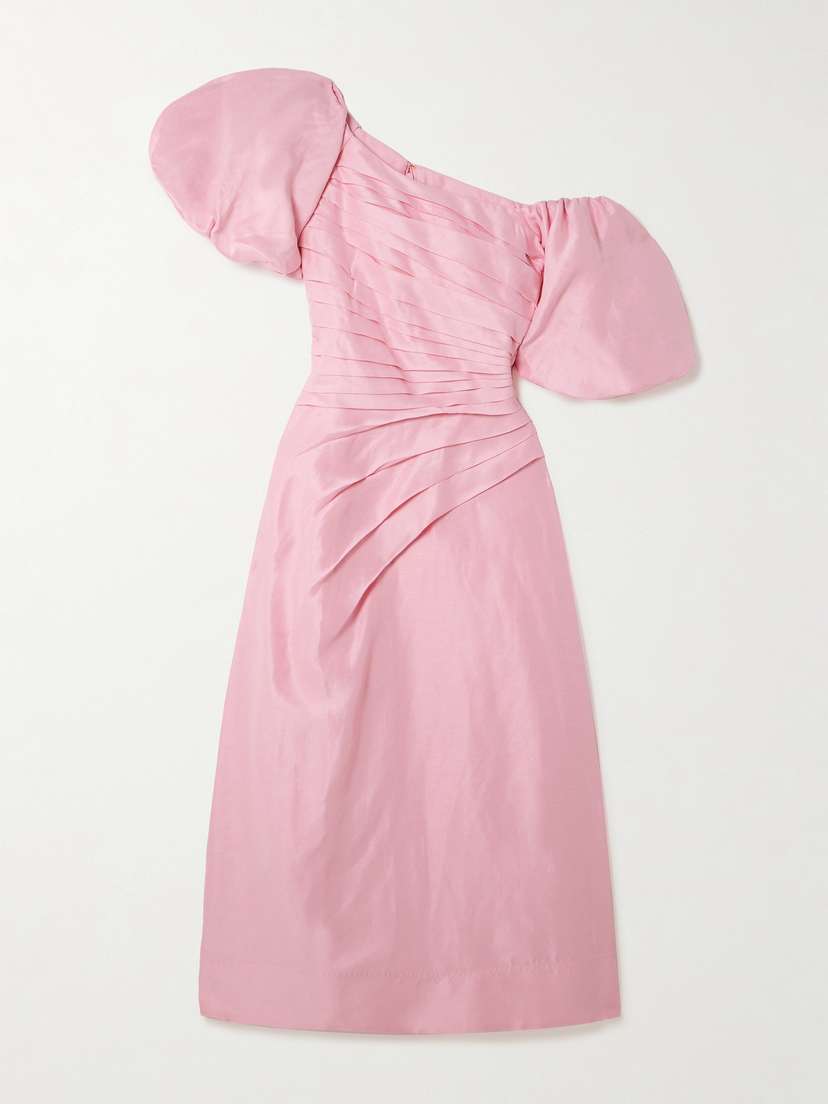 Aje Cadence Asymmetric Pleated Dupioni Midi Dress