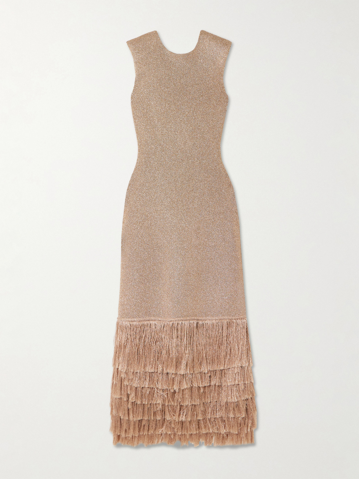 Aje Breeze Fringed Metallic Knitted Midi Dress