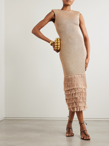 Aje Breeze fringed metallic knitted midi dress