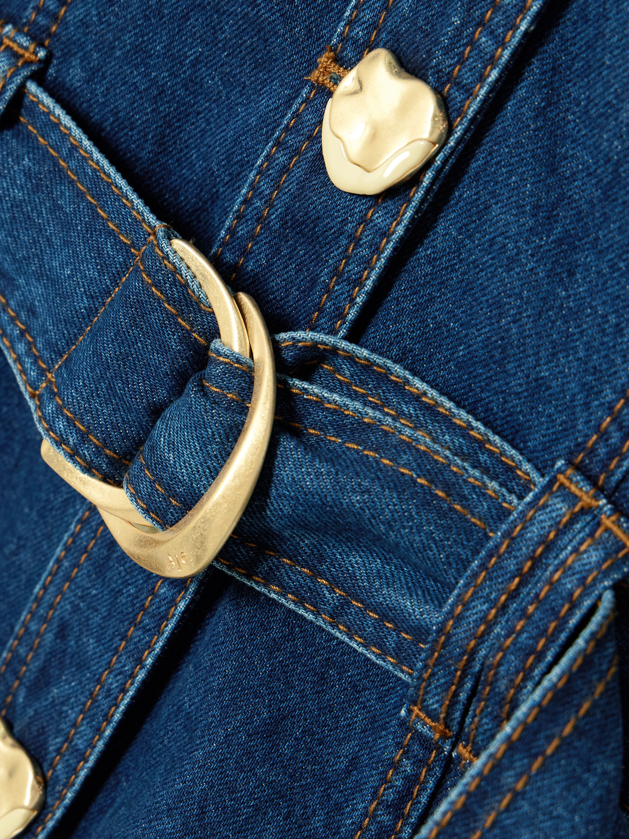 Aje Elena belted gathered denim midi dress