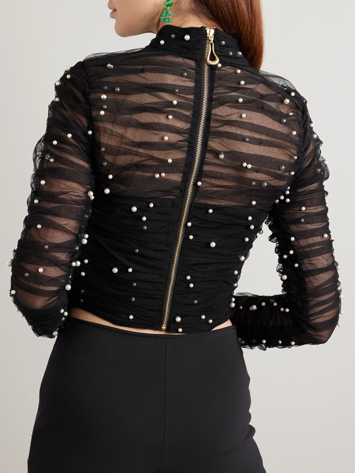 Juniper Embellished Gathered Tulle Blouse