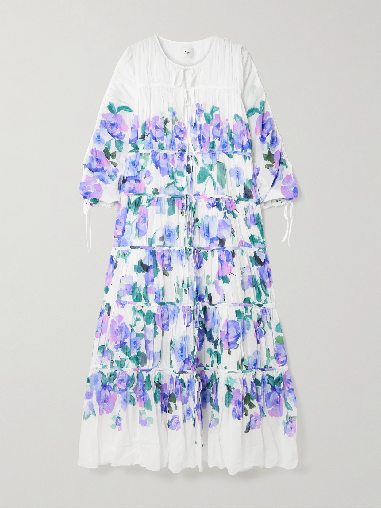Aje Clover Tie-detailed Tiered Floral-print Cotton-voile Maxi Dress