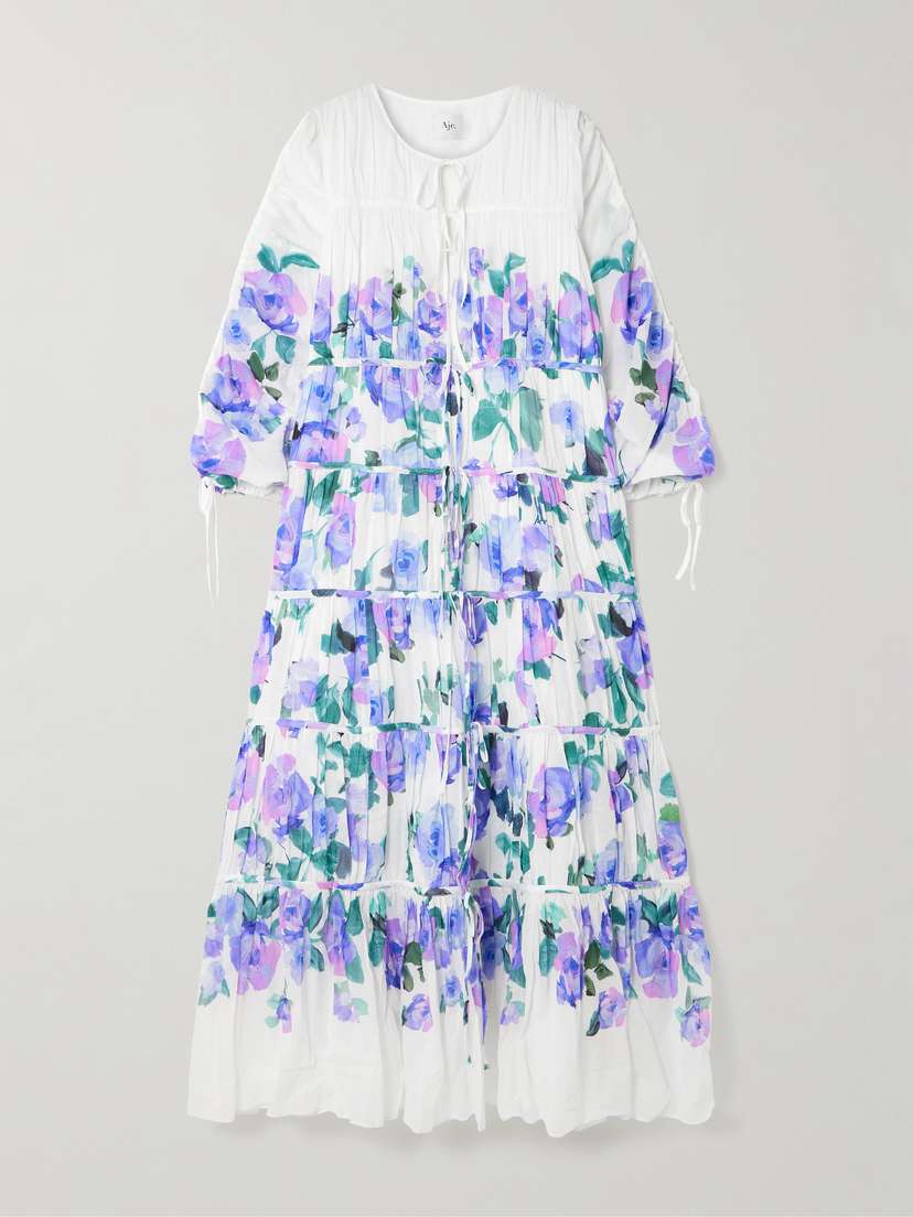 Aje Clover Tie-detailed Tiered Floral-print Cotton-voile Maxi Dress