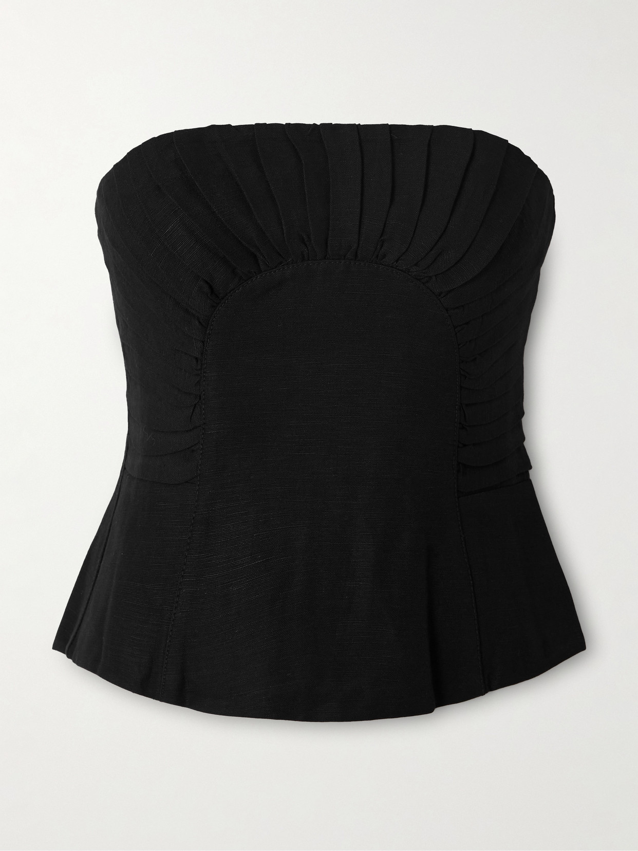 Aje Otta Strapless Pleated Linen-blend Bustier Top In Brown