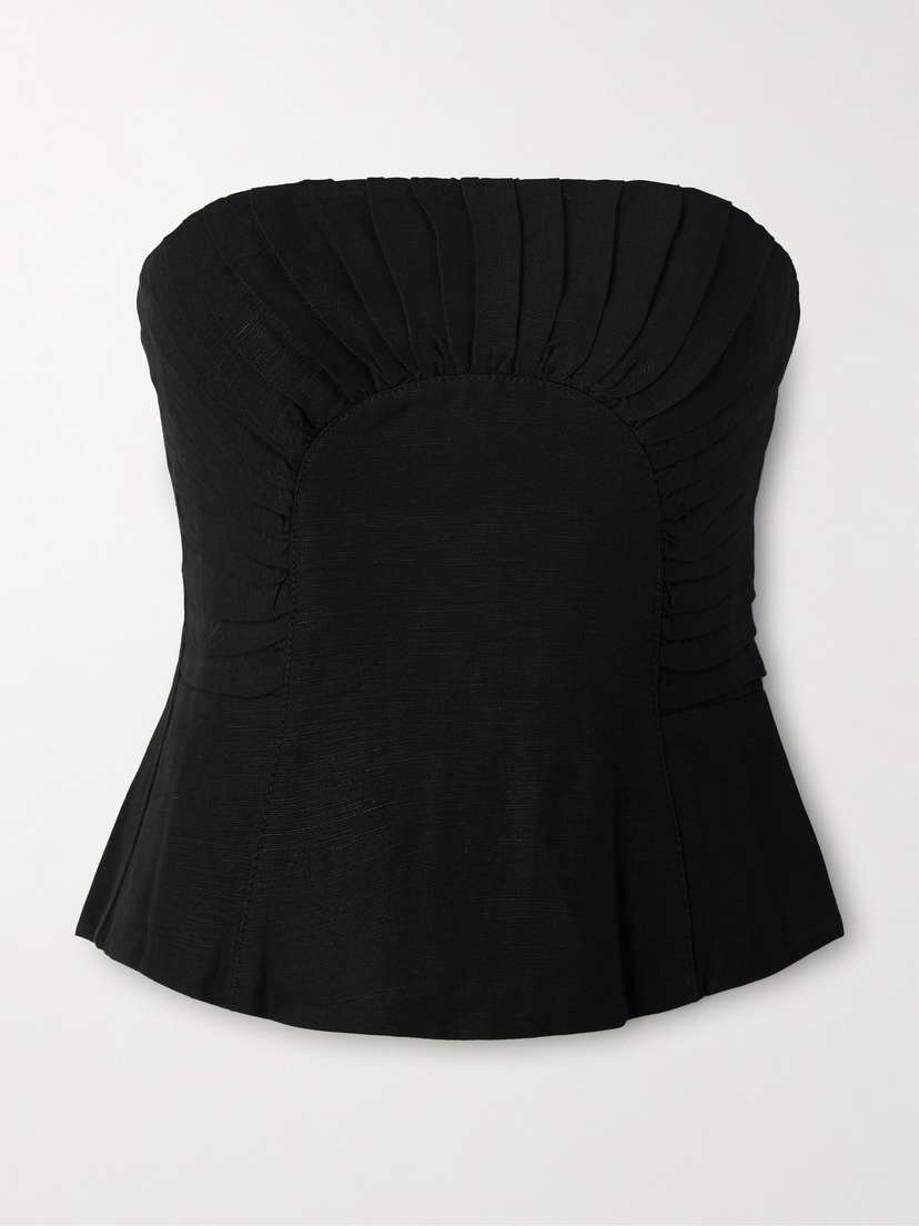 Aje Otta Strapless Pleated Linen-blend Bustier Top