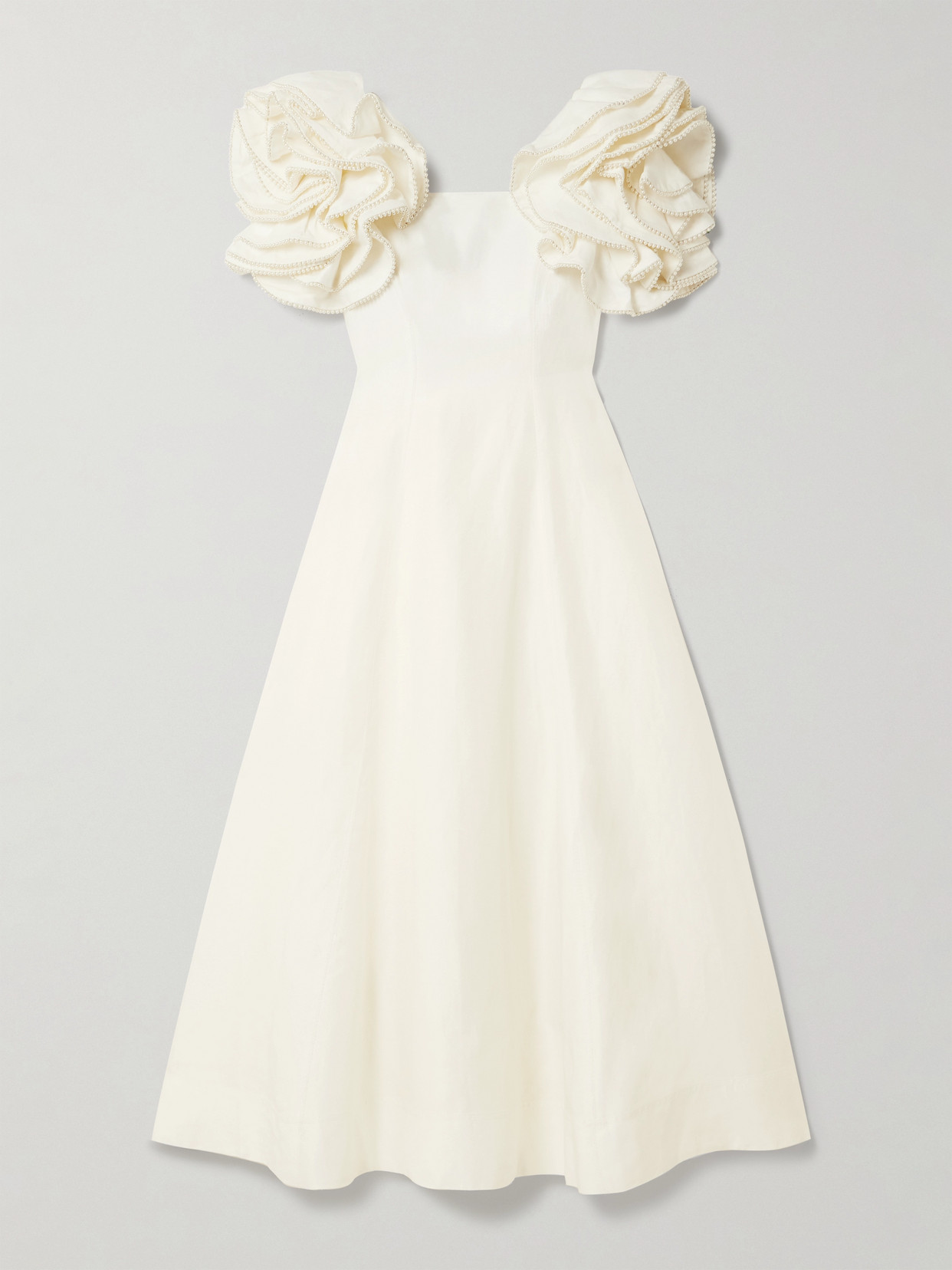 Aje Twyla Ruffled Faux Pearl-embellished Crepe Midi Dress In White