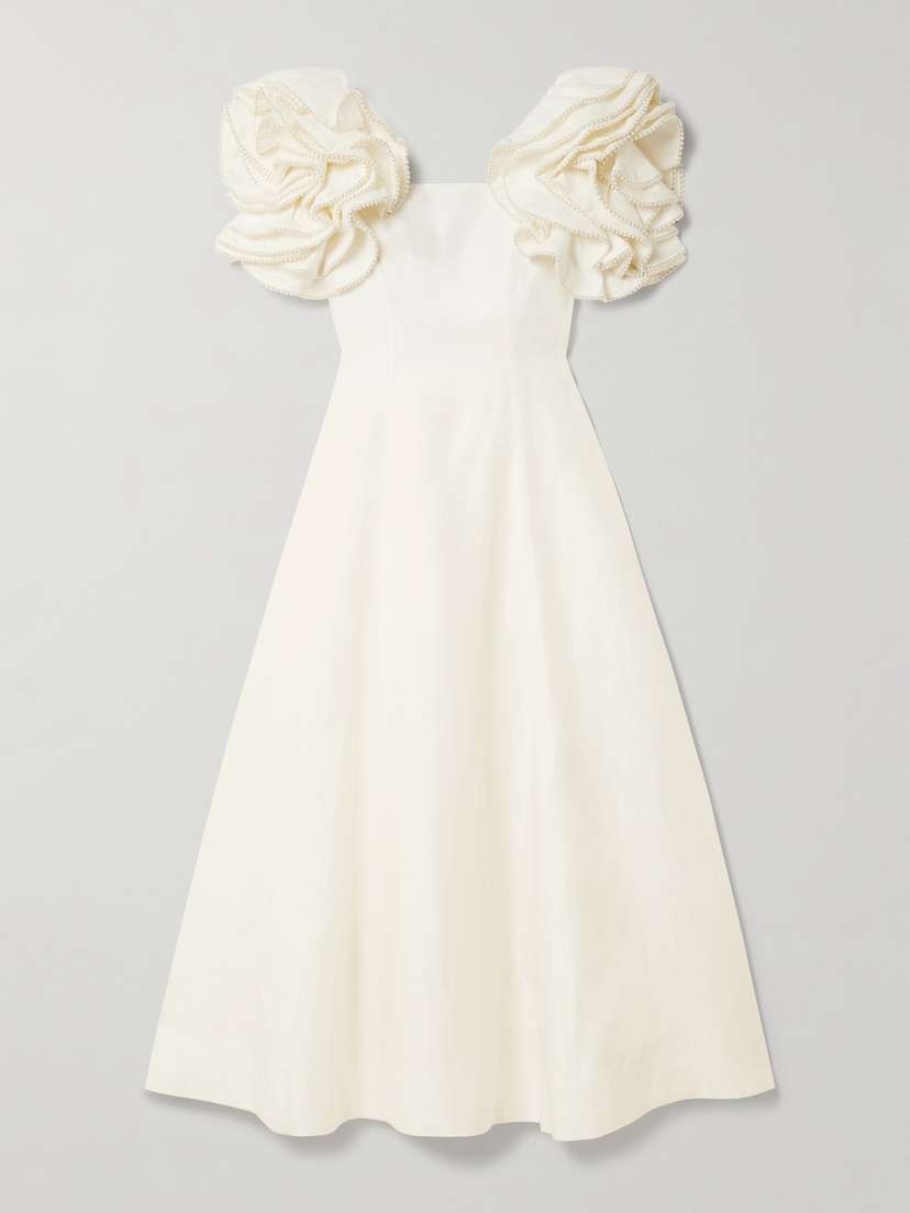 Aje Twyla Ruffled Faux Pearl-embellished Crepe Midi Dress