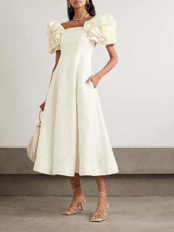 Aje Twyla ruffled faux pearl-embellished crepe midi dress