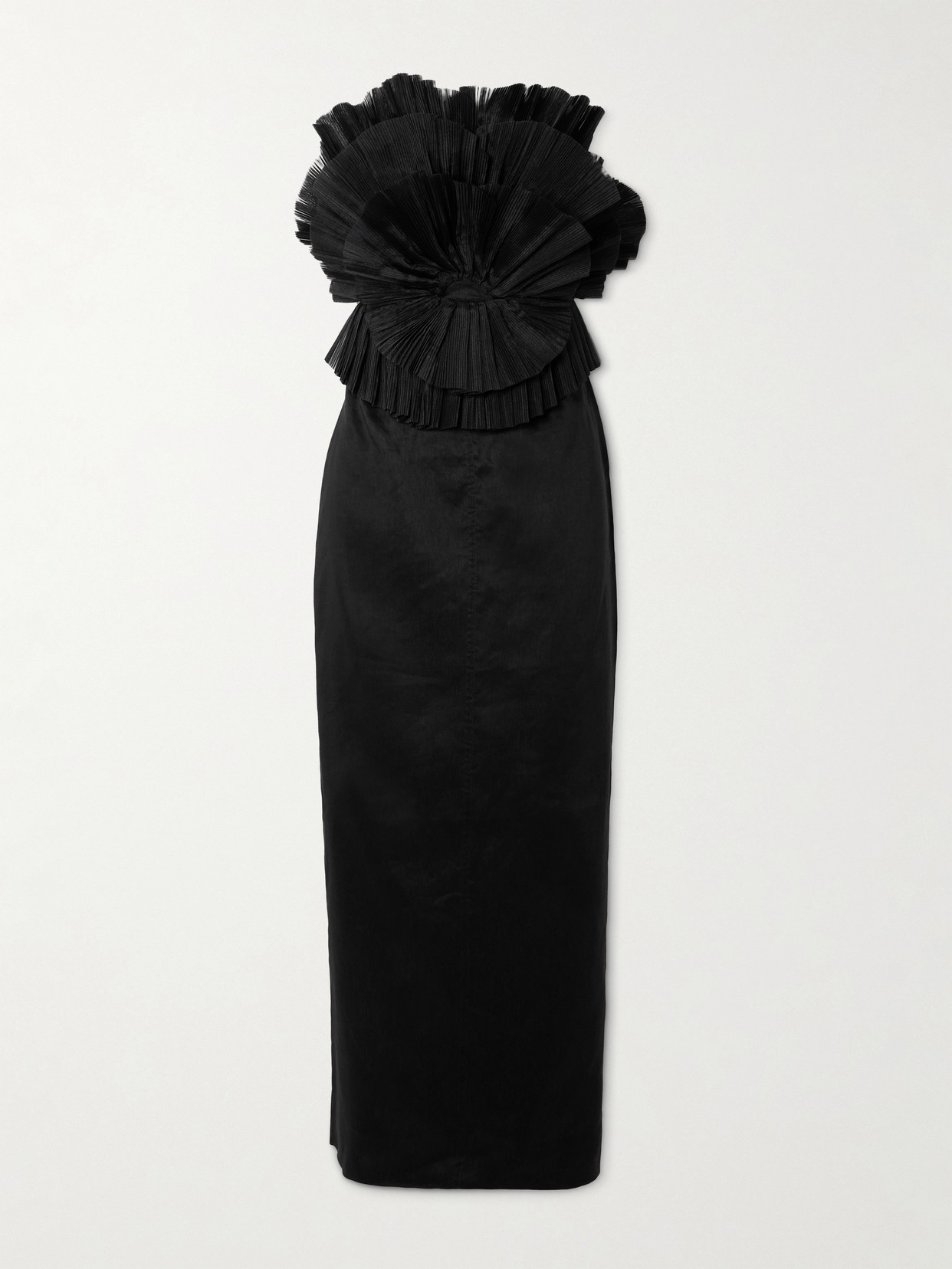 Aje Kira Strapless Linen-blend And Ruffled Plissé-cotton Maxi Dress