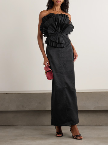 Aje Kira strapless linen-blend and ruffled plissé-cotton maxi dress