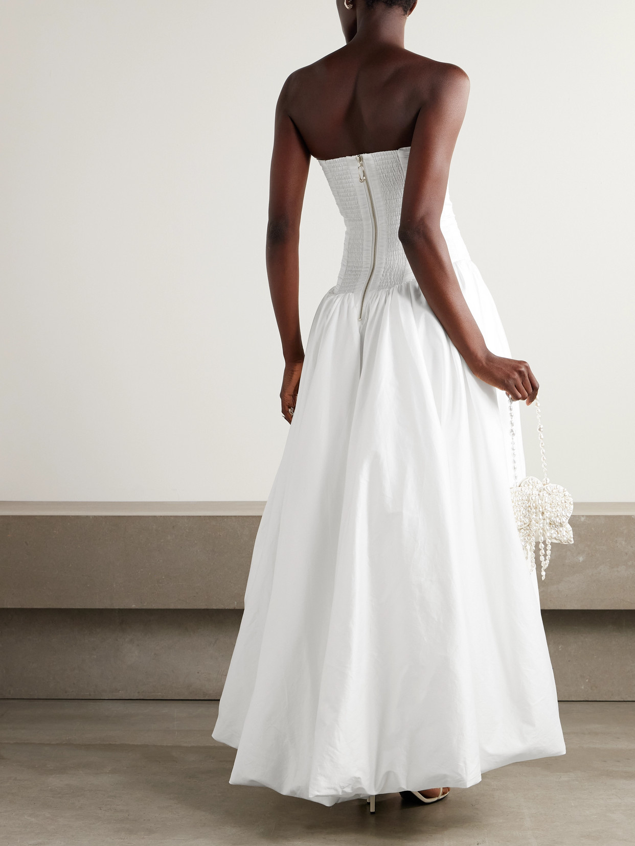 Aje Violette Strapless Ruched Cotton-poplin Gown In White