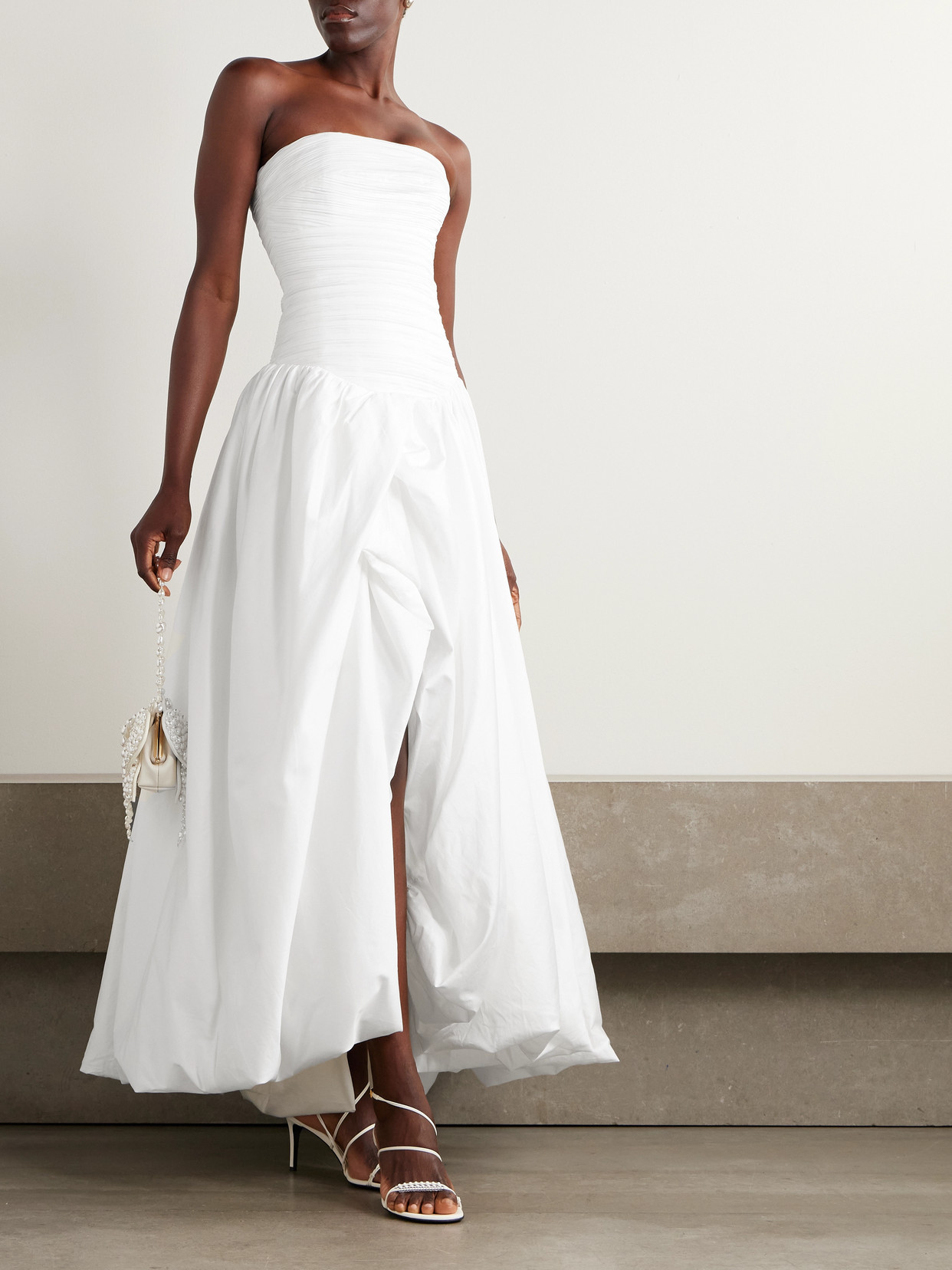 Aje Violette Strapless Ruched Cotton-poplin Gown In White