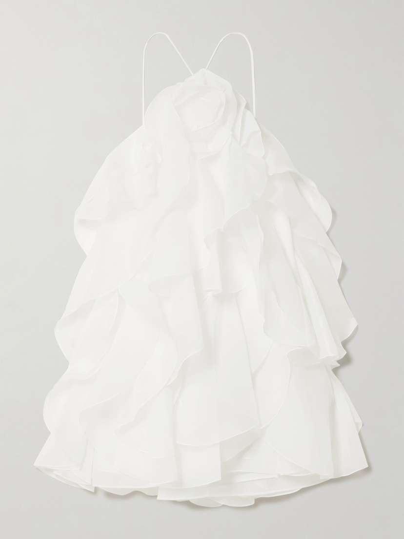 Aje Pandorea Appliquéd Ruffled Layered Chiffon Mini Dress