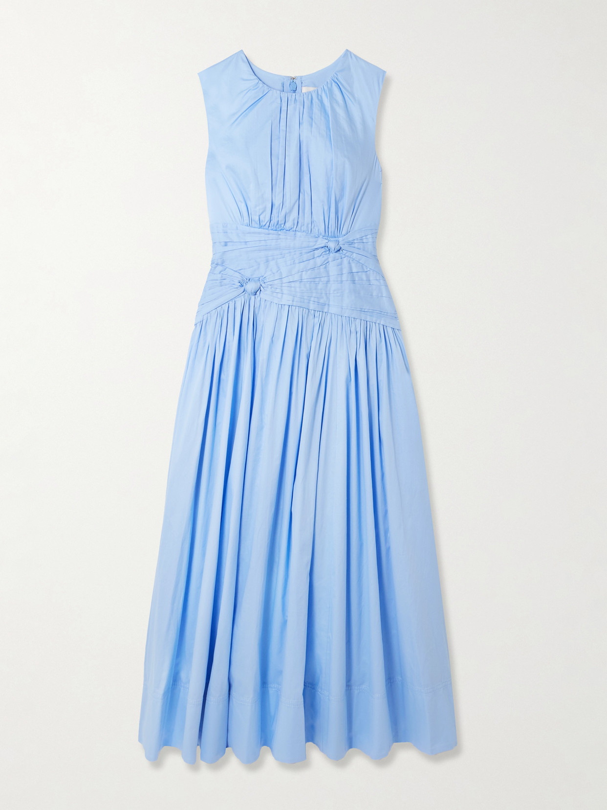 Aje Agatha Knotted Gathered Cotton-poplin Midi Dress In Blue