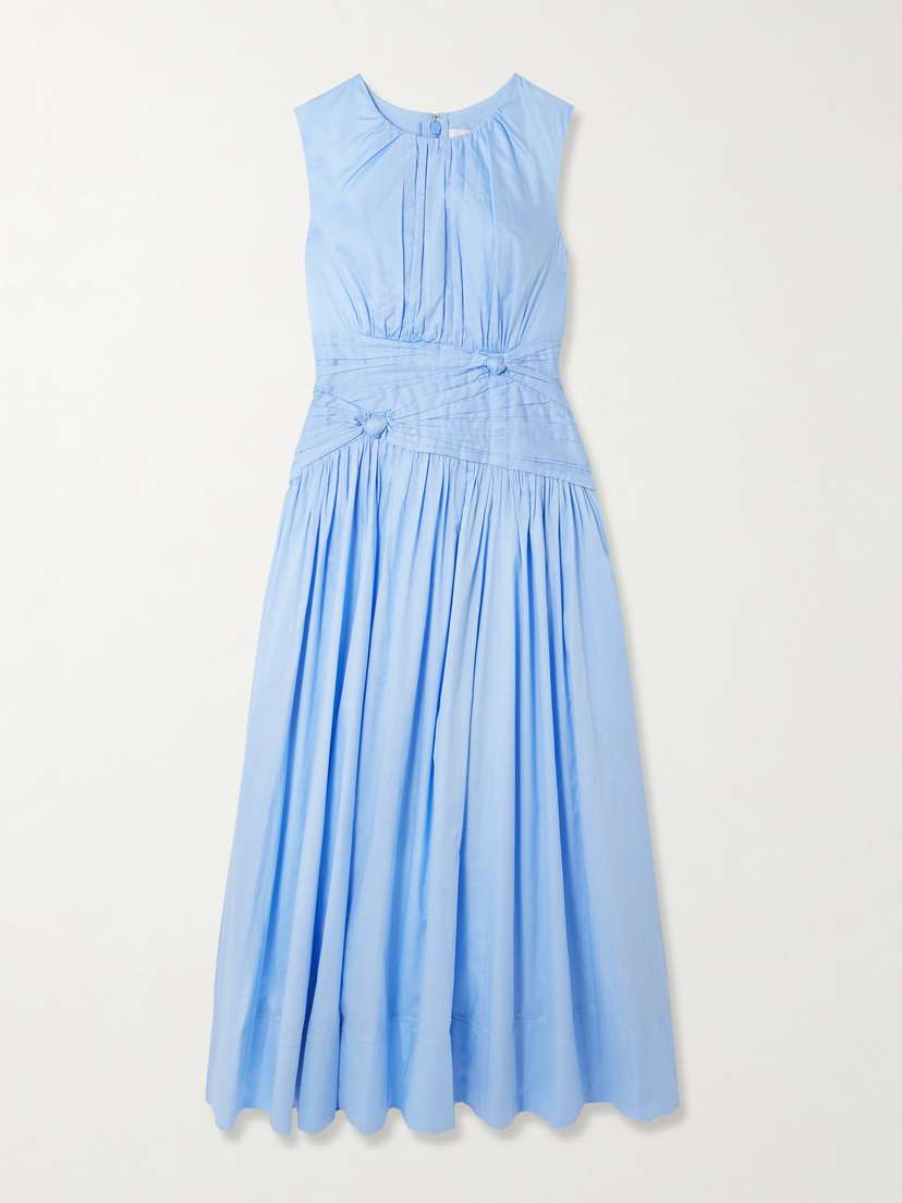 Aje Agatha Knotted Gathered Cotton-poplin Midi Dress