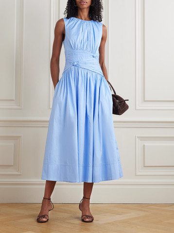 Aje Agatha knotted gathered cotton-poplin midi dress