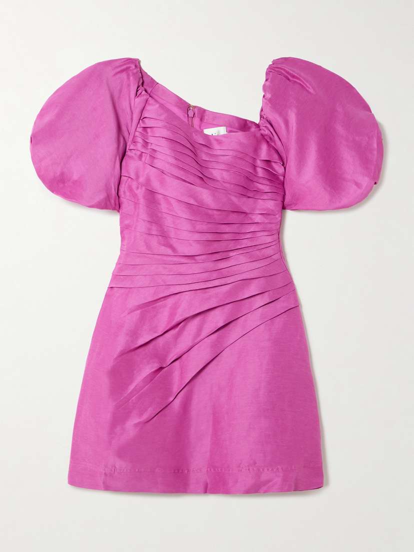 Aje Cadence Asymmetric Pleated Linen-blend Mini Dress