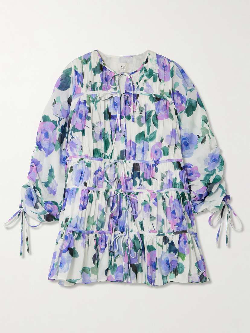 Aje Clover Tie-detailed Tiered Gathered Floral-print Cotton-voile Mini Dress
