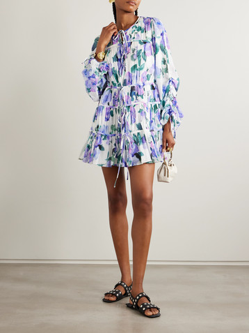 Aje Clover tie-detailed tiered gathered floral-print cotton-voile mini dress