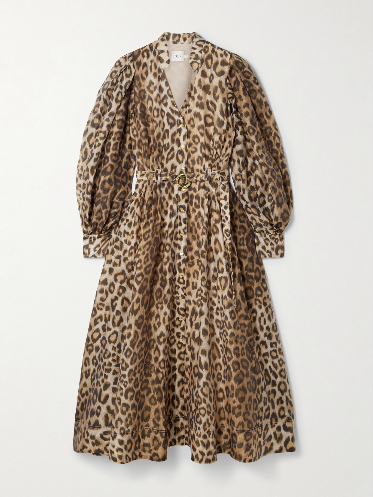 Aje Isabella Belted Leopard-print Tencel™ Lyocell-blend Midi Shirt Dress In Brown