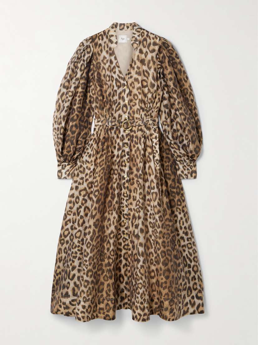 Aje Isabella Belted Leopard-print Tencel™ Lyocell-blend Midi Shirt Dress