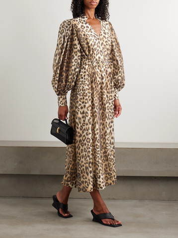 Aje Isabella belted leopard-print TENCEL™ Lyocell-blend midi shirt dress