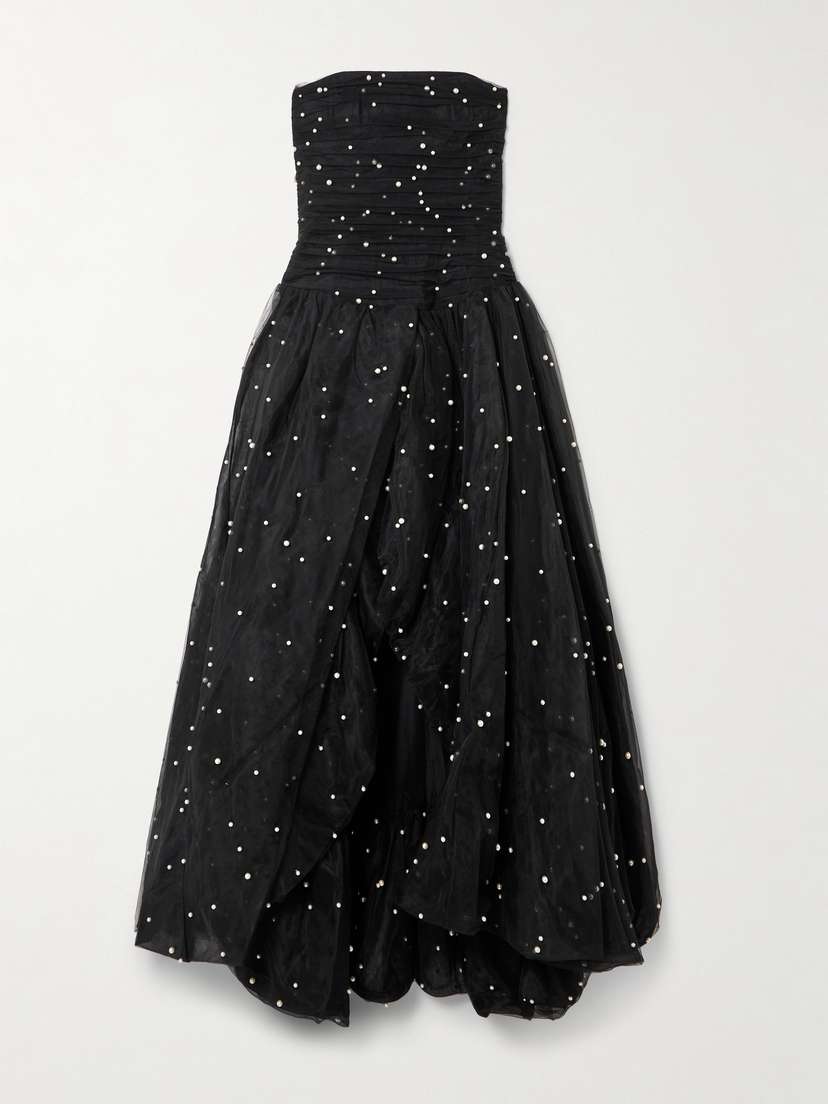 Aje Juniper Strapless Faux Pearl-embellished Gathered Tulle Gown