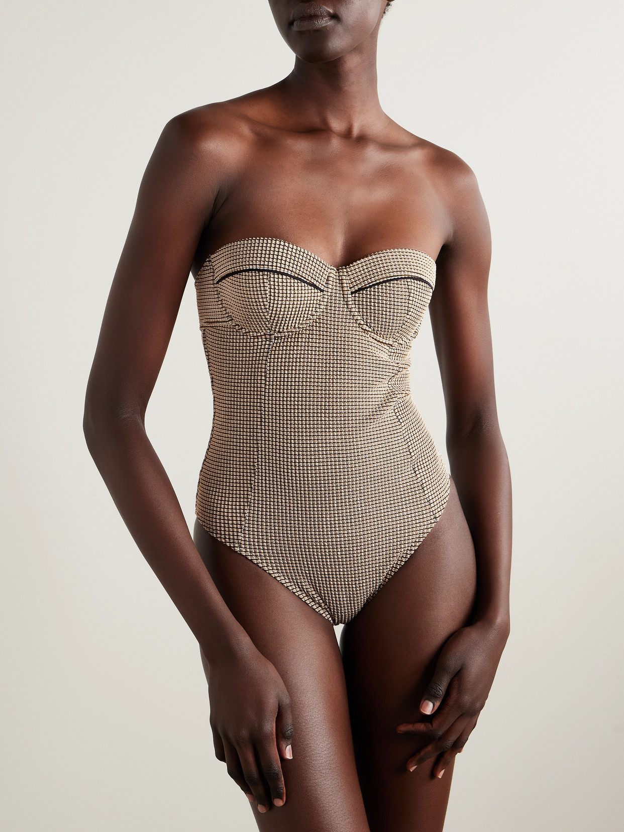 Staud Maeve Checked Piqué Underwired Swimsuit