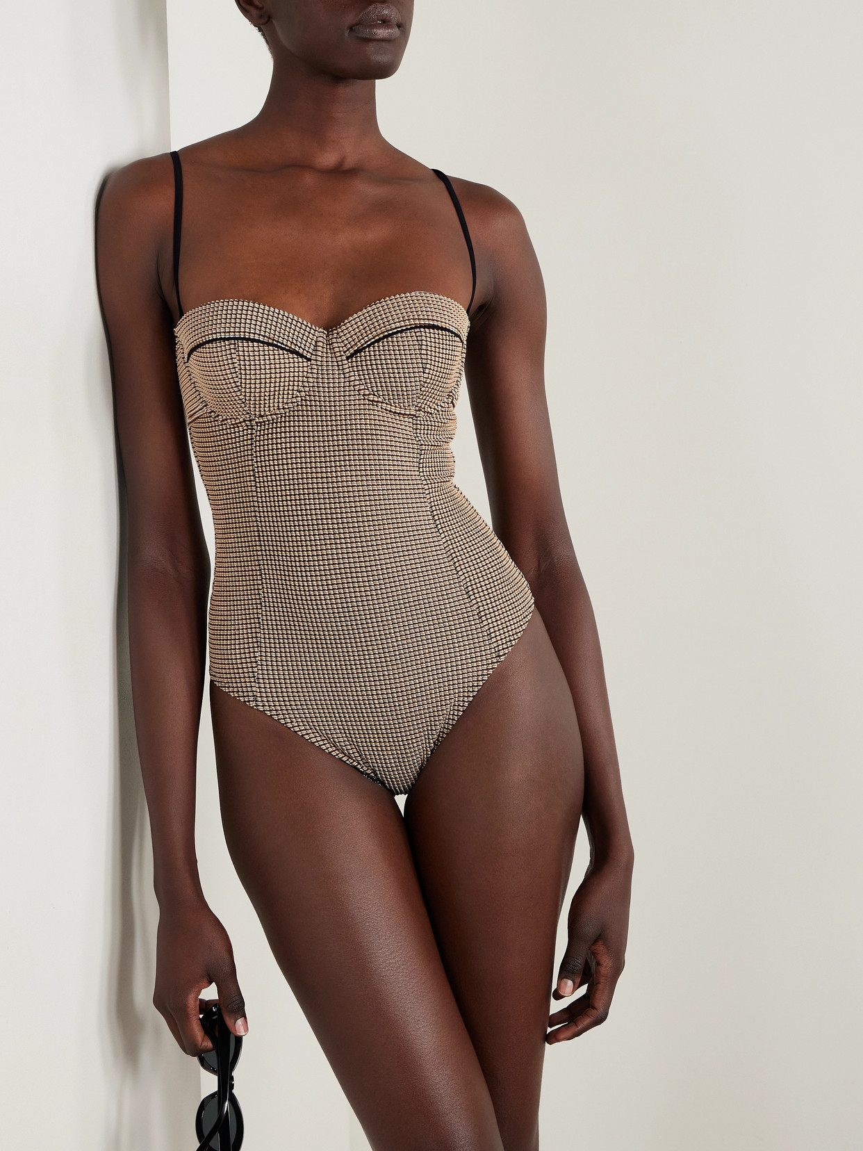 Staud Maeve Checked Piqué Underwired Swimsuit