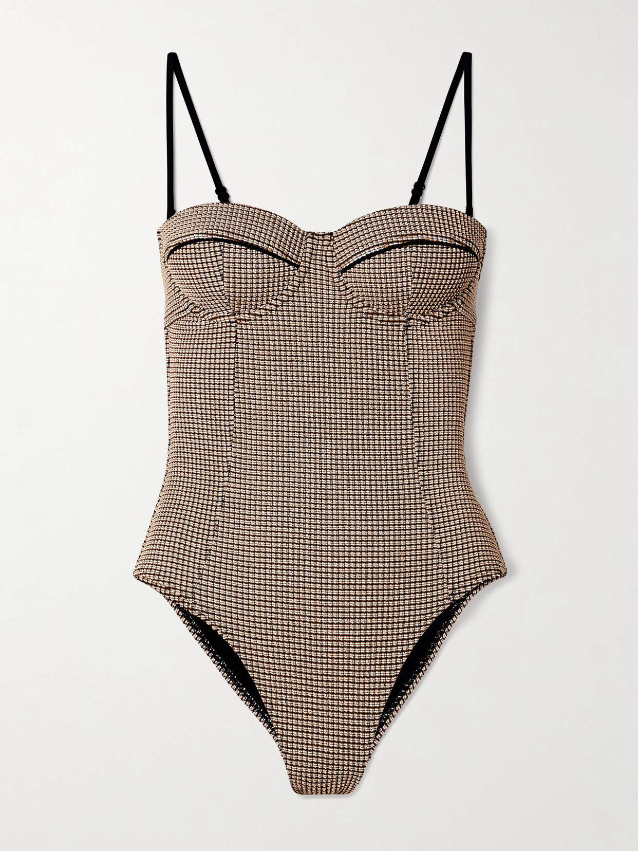 Staud Maeve Checked Piqué Underwired Swimsuit