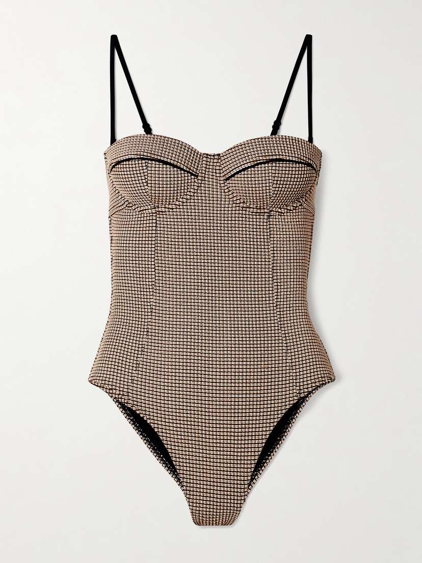Staud Maeve Checked Piqué Underwired Swimsuit