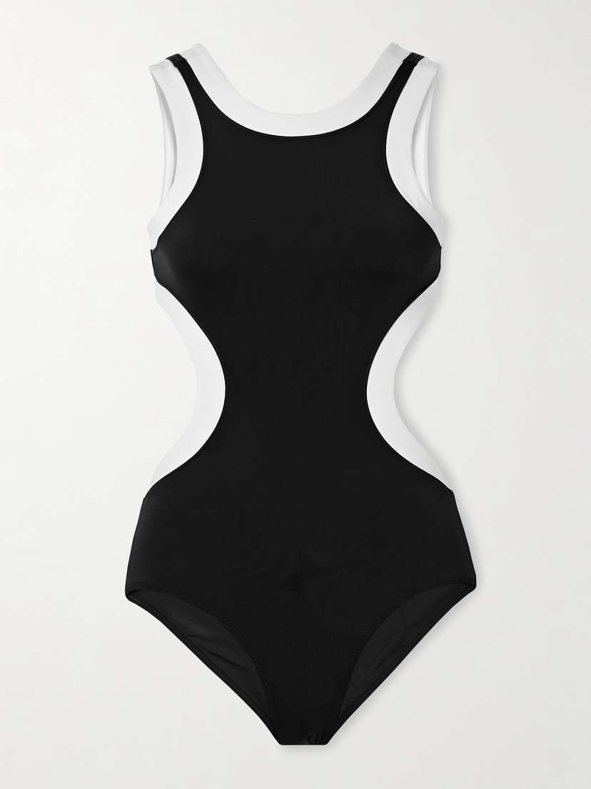 Staud Dolce Open-back Two-tone Swimsuit