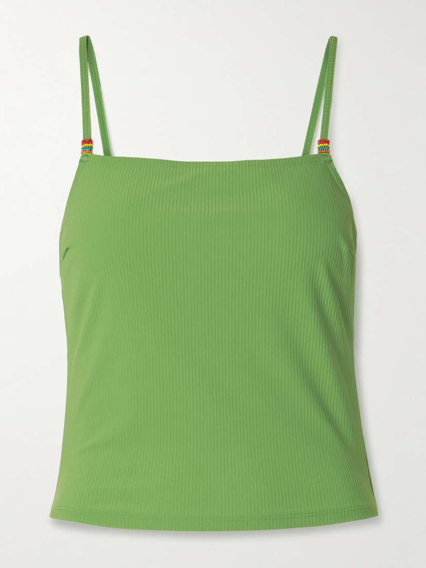Staud Cleo Bead-embellished Ribbed Bikini Top