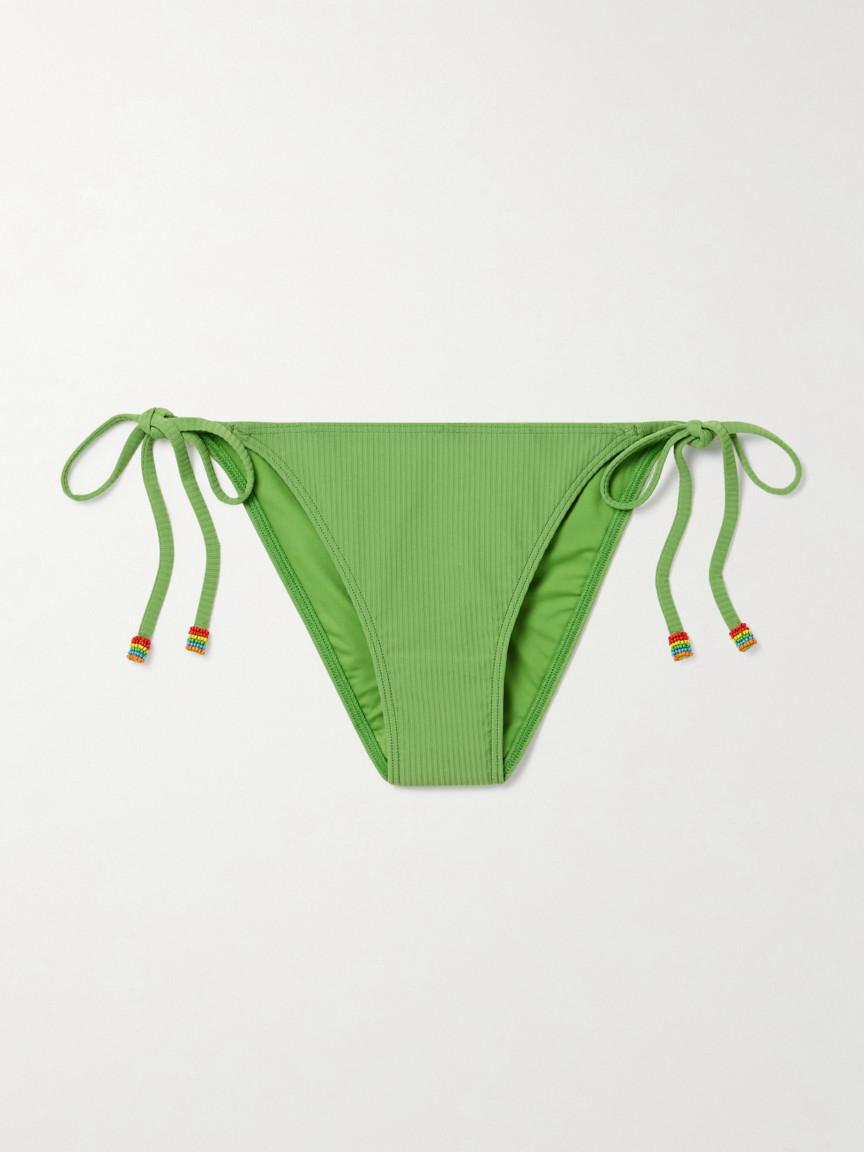 Staud Sisley Bead-embellished Ribbed Bikini Briefs