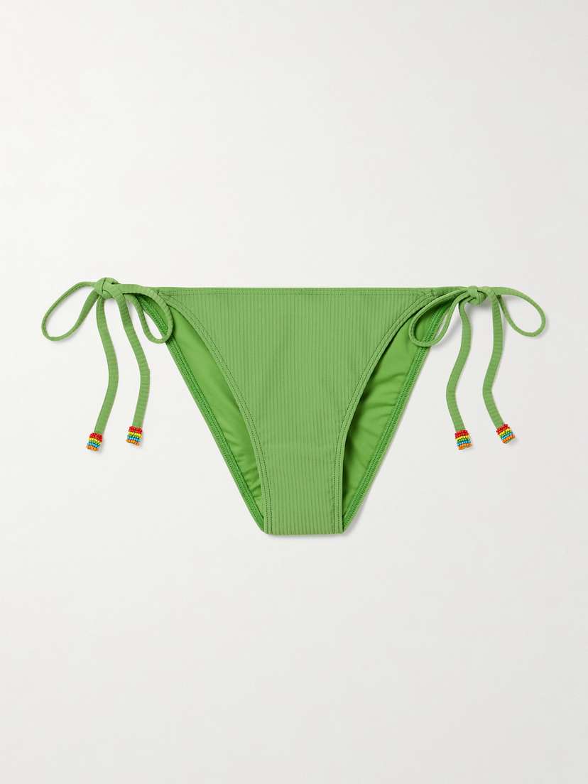 Staud Sisley Bead-embellished Ribbed Bikini Briefs
