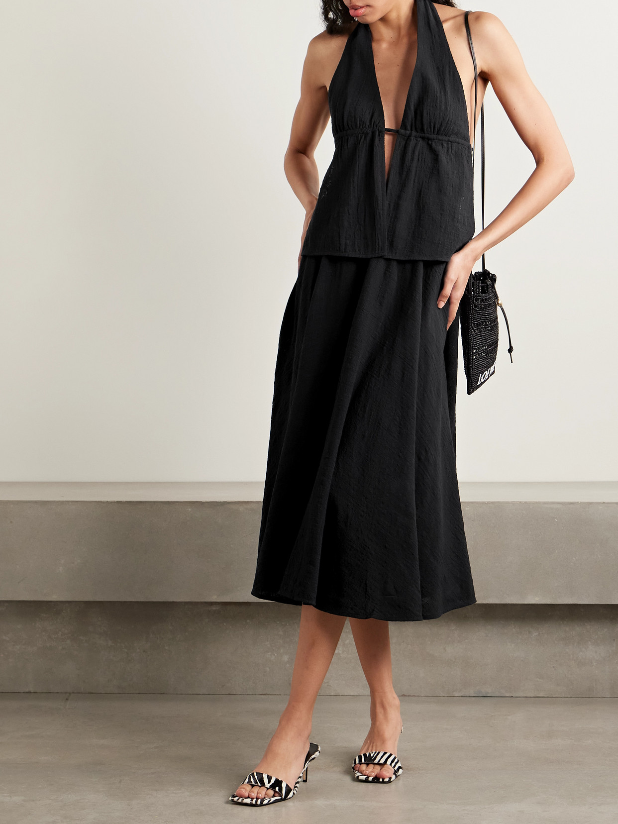 Staud Flores Cotton-gauze Halterneck Top
