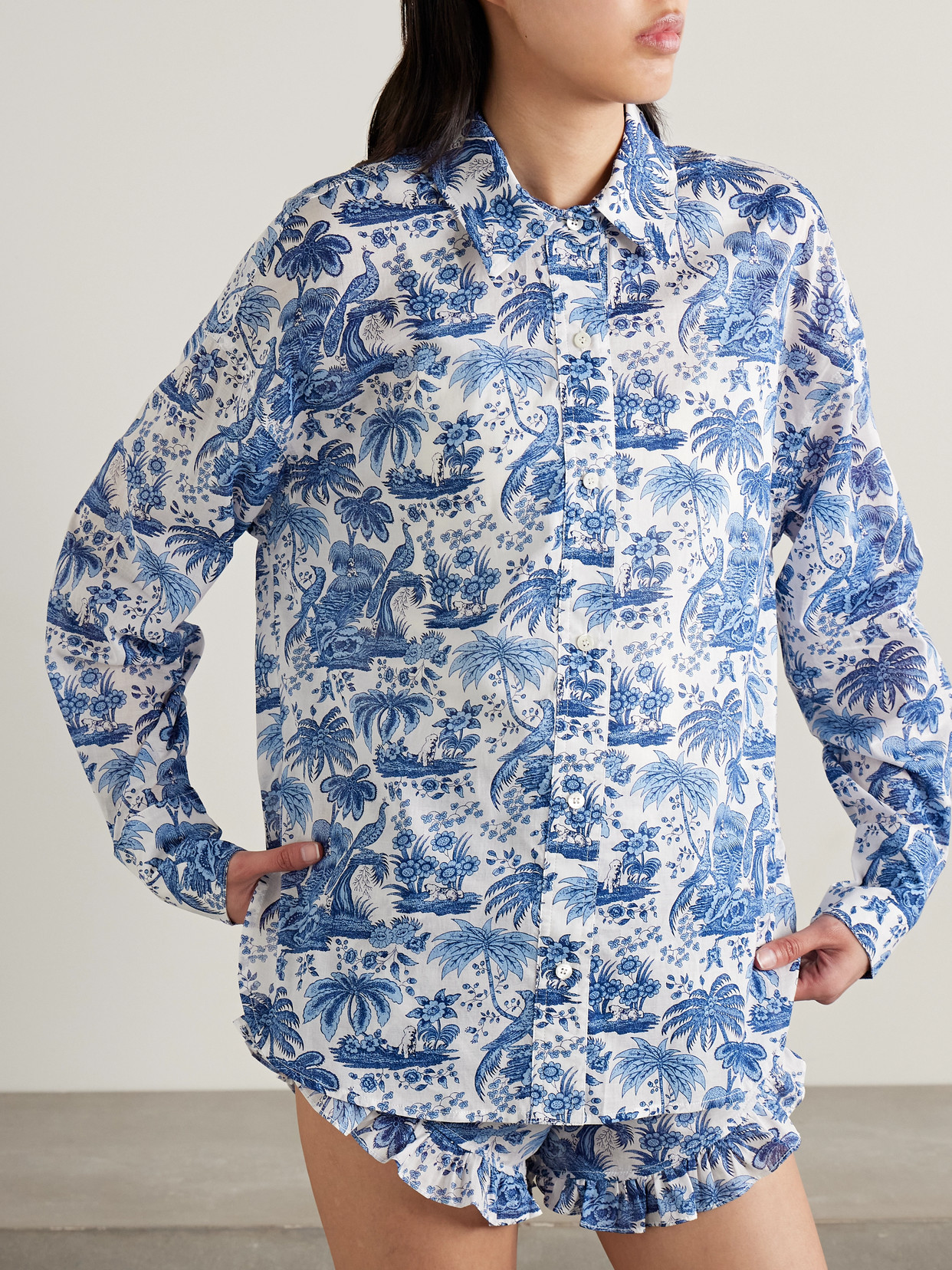 Staud Colton Printed Cotton-voile Shirt