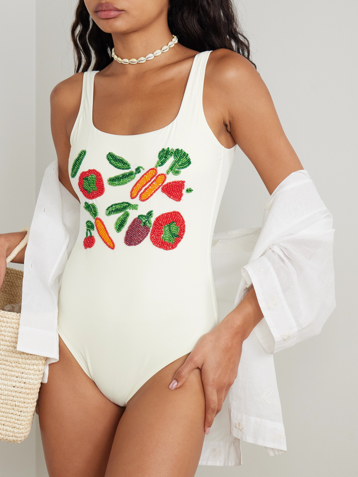 Staud Lea Bead-embellished Swimsuit