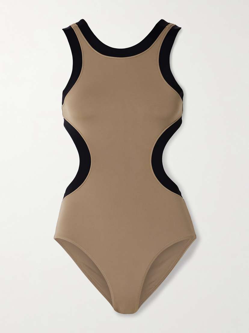 Staud Dolce Open-back Two-tone Swimsuit