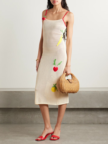 Staud Adeline appliquéd crocheted cotton midi dress