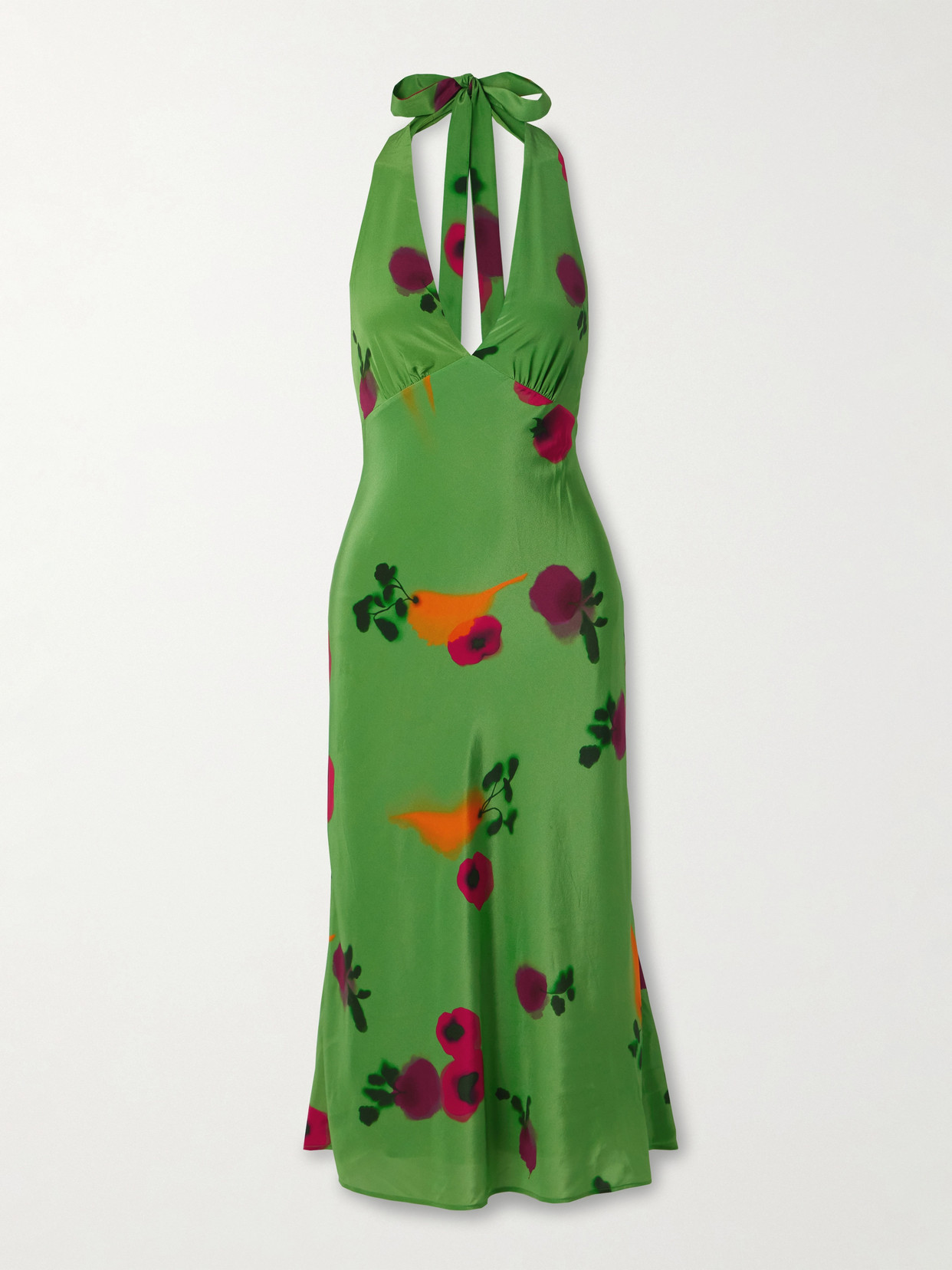 Staud Lucca Printed Silk-crepe Halterneck Midi Dress