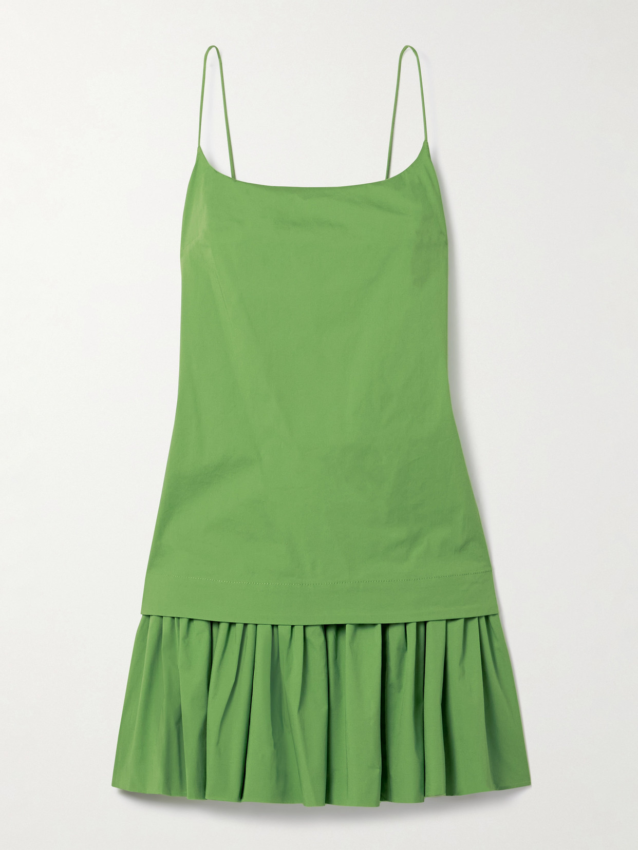 Staud Ari Gathered Cotton-blend Poplin Mini Dress In Green