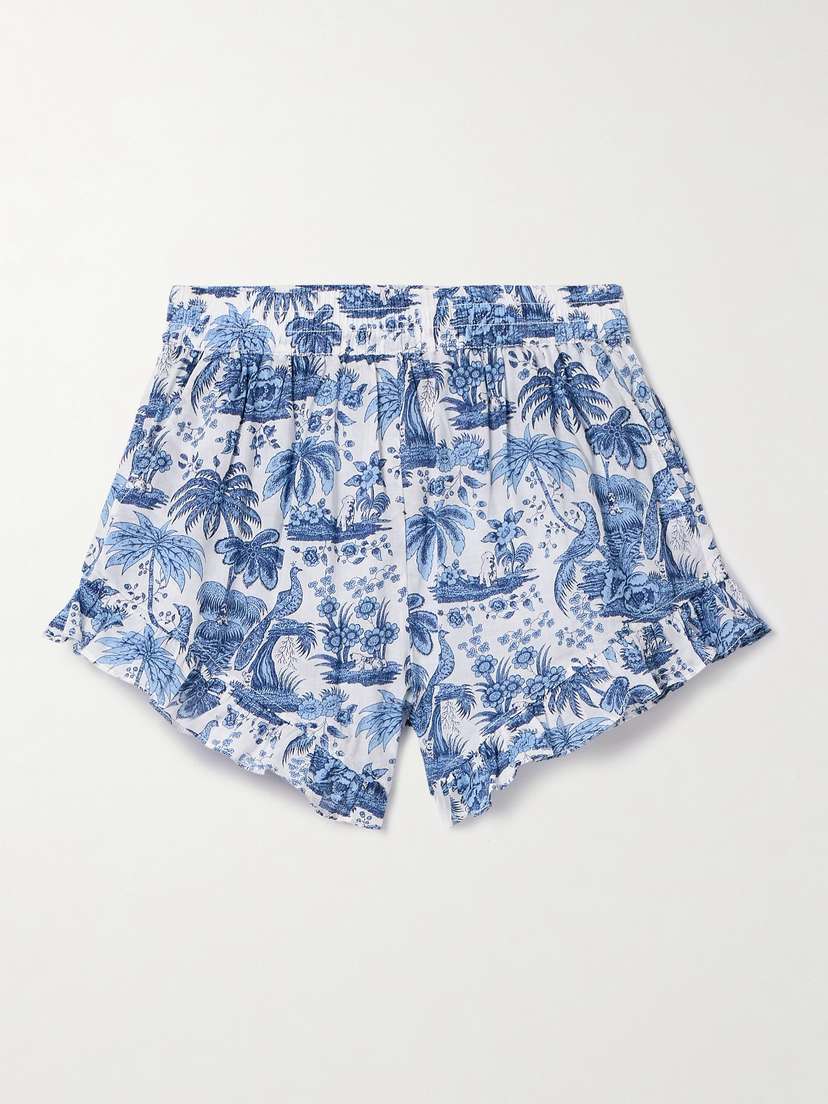 Staud Boyana Ruffled Gathered Cotton-voile Shorts