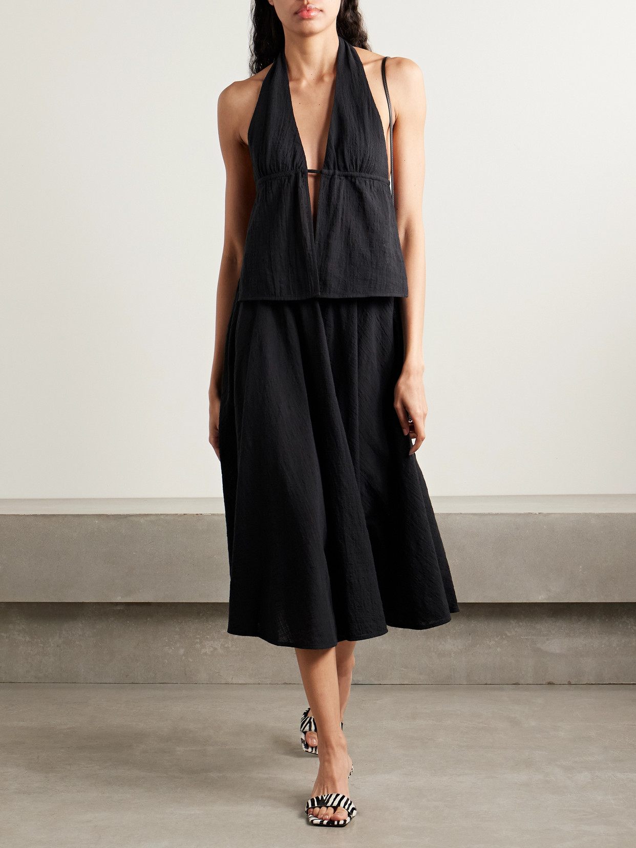 Shop Staud Carla Cotton-gauze Midi Skirt