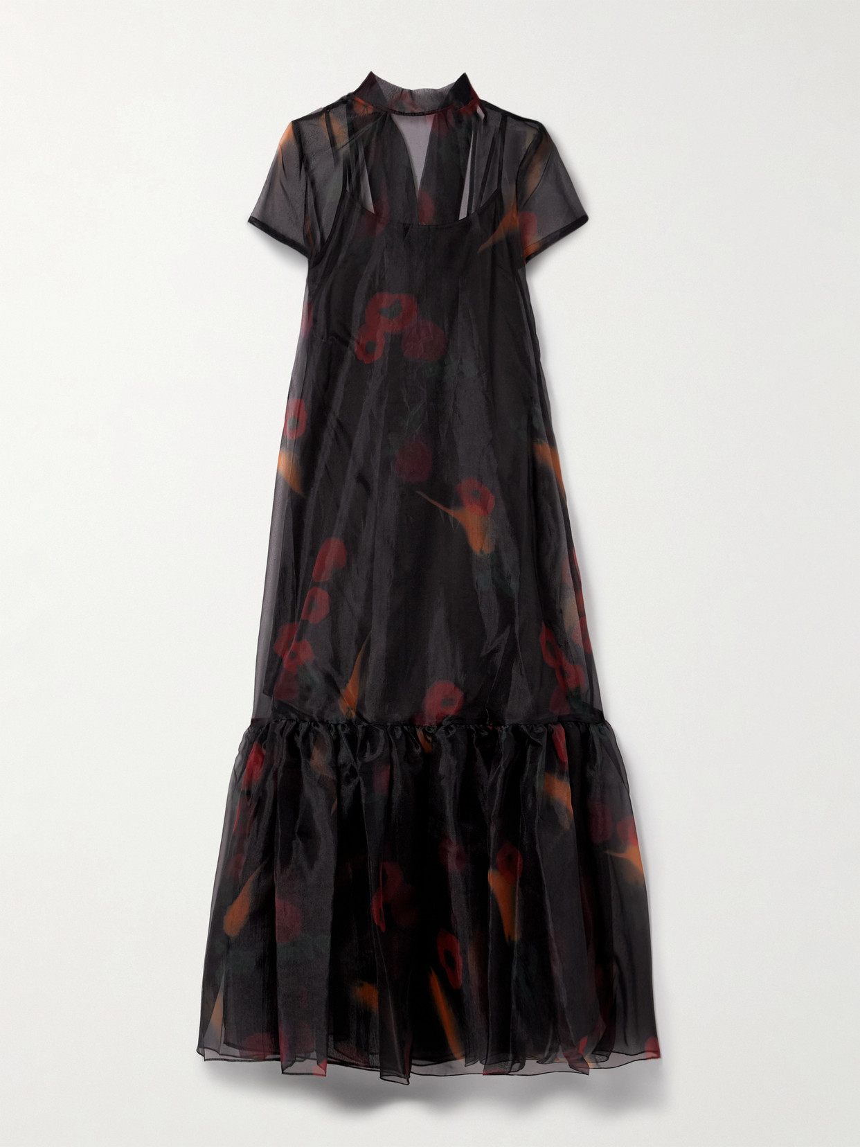 Staud Calluna Tie-neck Tiered Printed Organza Maxi Dress