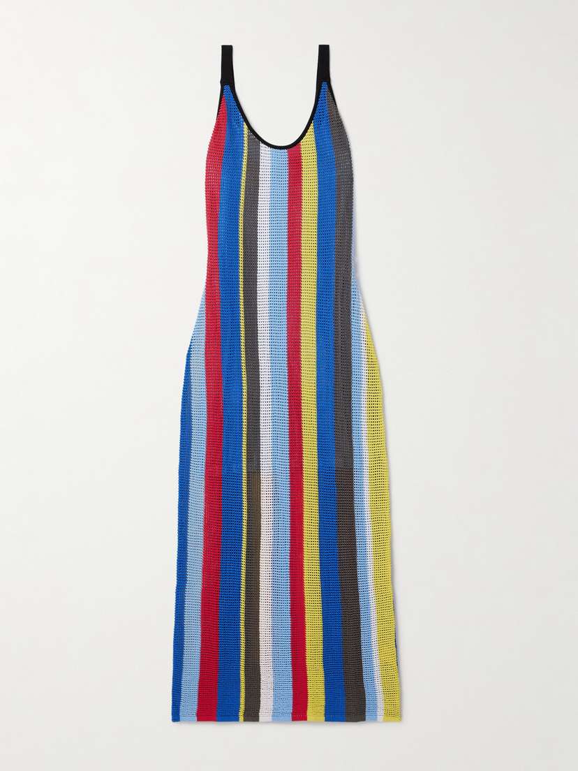 Staud Jessica Striped Crocheted Cotton Midi Dress
