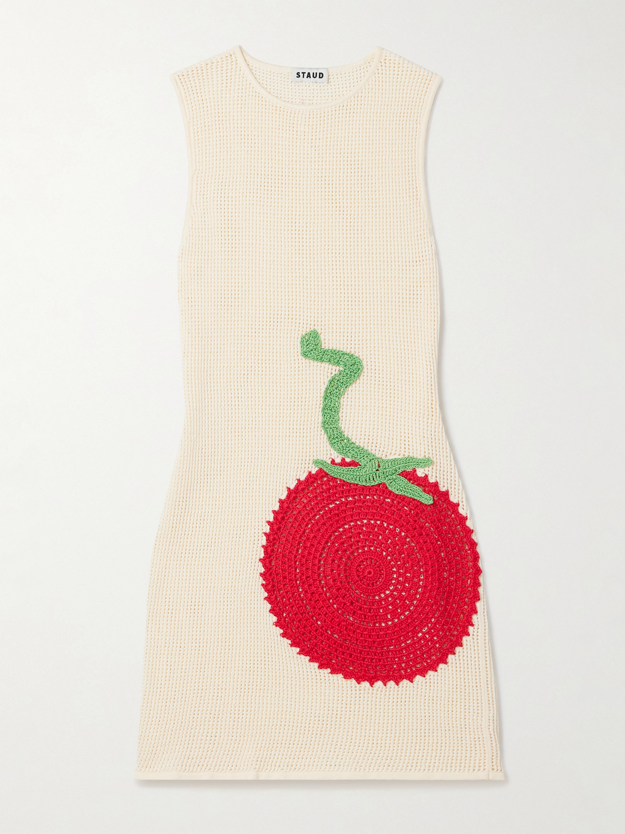 Staud Bailey Appliquéd Crocheted Cotton Mini Dress